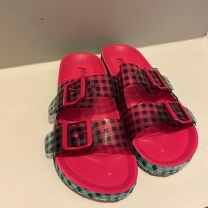 Green checkered Betsey Johnson slides
